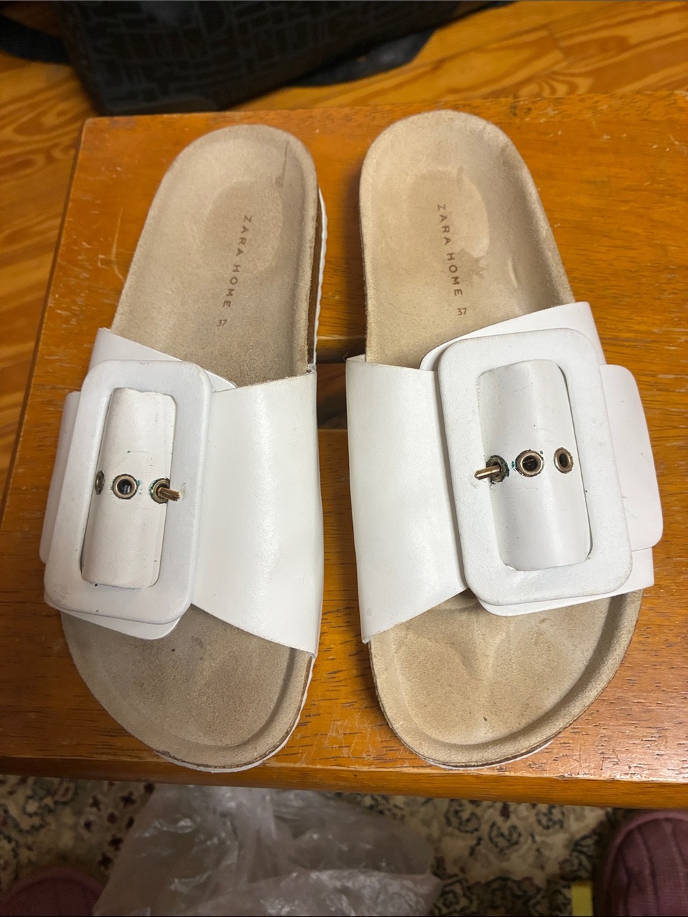Zara White Slide Mules with Oversized Buckle